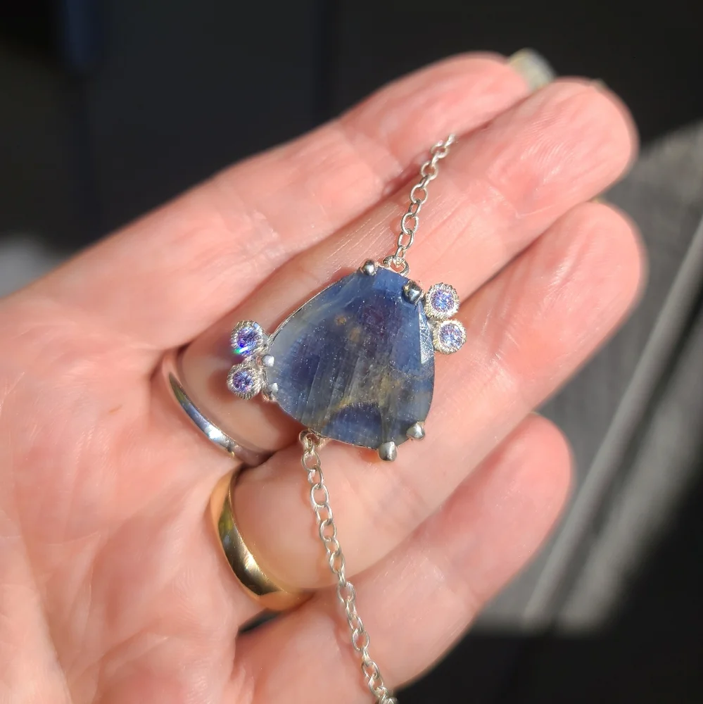 28k sapphire & Amethyst Sterling bracelet 8" adjustable - Picture 3 of 8